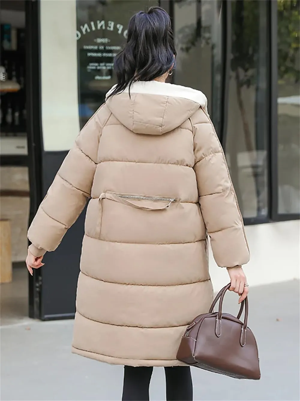 Women's Cotton Padded Snow Parka Winter Hooded Down Coat Mid Length Thick Windbreaker