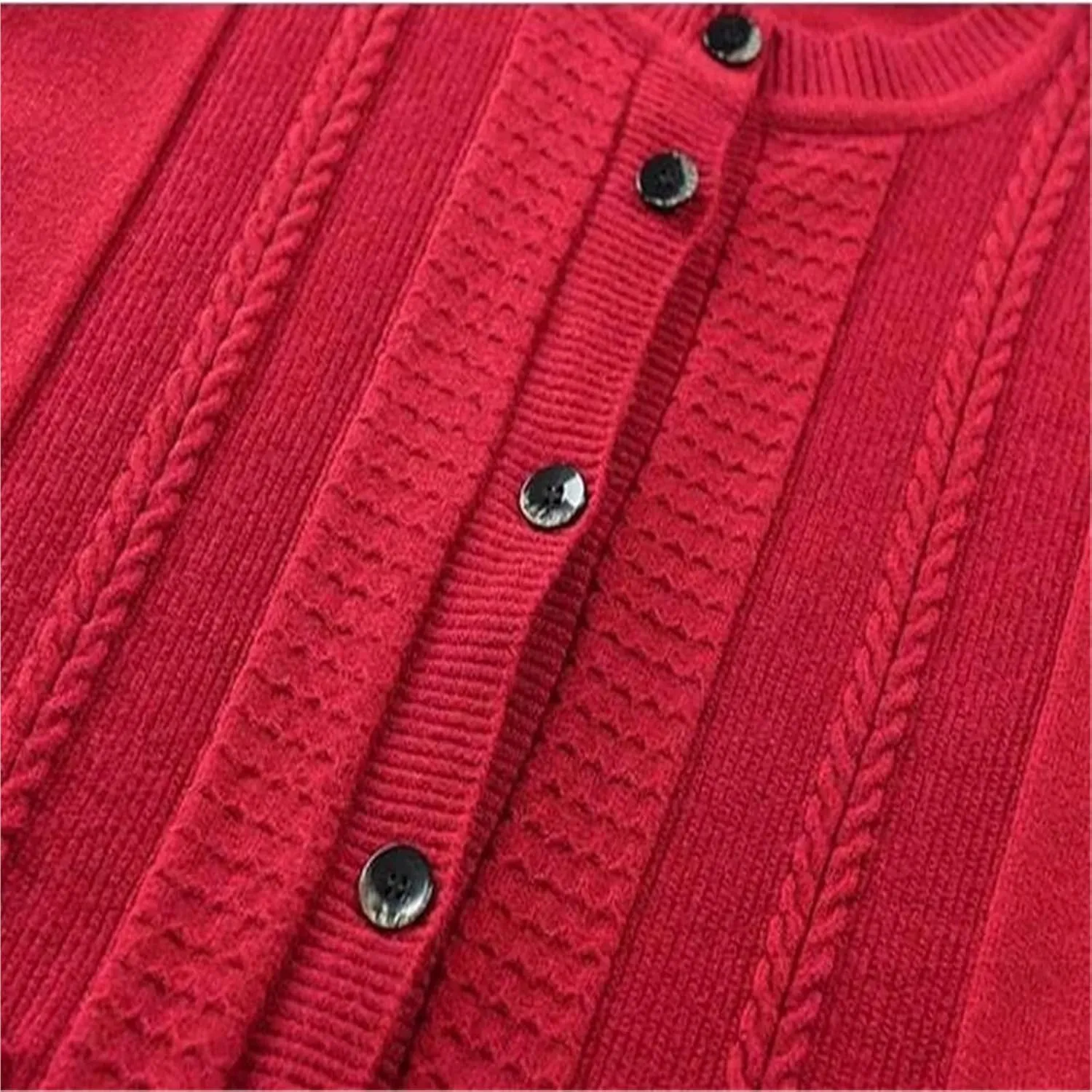 Women's Crew Neck Sweaters Senior Fall & Winter Knitted Cardigan Knit Loose Sweater with Floral Print Ladies
