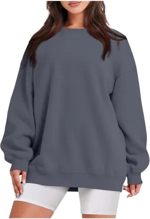 Women's Crewneck Sweatshirts 2024 Womens Fashion Long Sleeve Solid Colour Loose Fit Pullover Sweatshirt Tops
