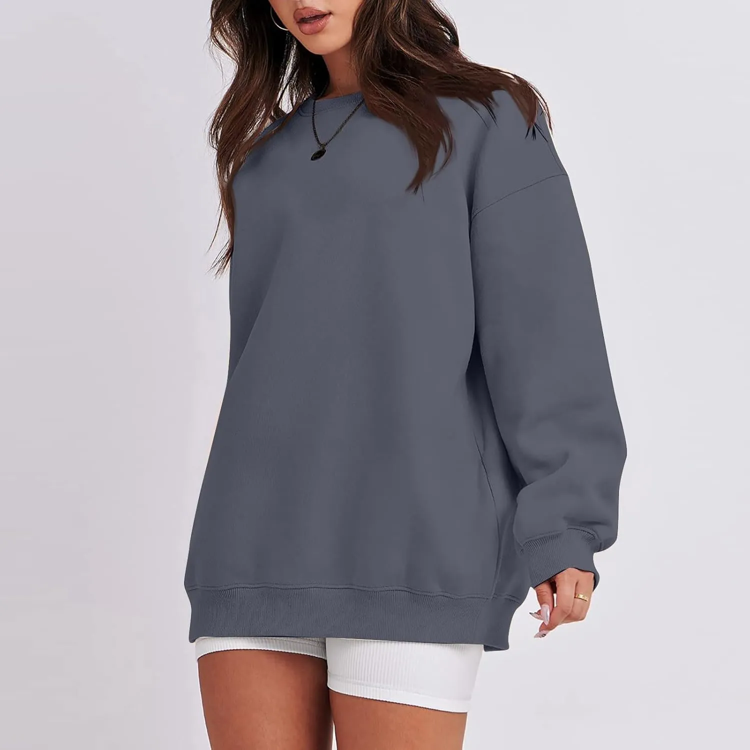 Women's Crewneck Sweatshirts 2024 Womens Fashion Long Sleeve Solid Colour Loose Fit Pullover Sweatshirt Tops