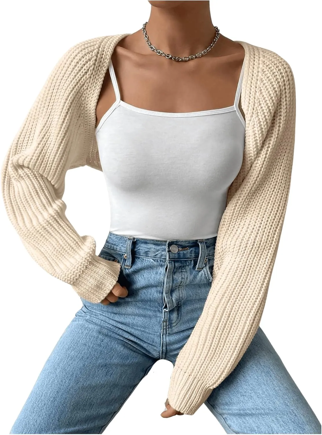 Women's Cropped Cardigan Sweaters Long Sleeve Open Front Bolero Shrugs Casual Knit Tops