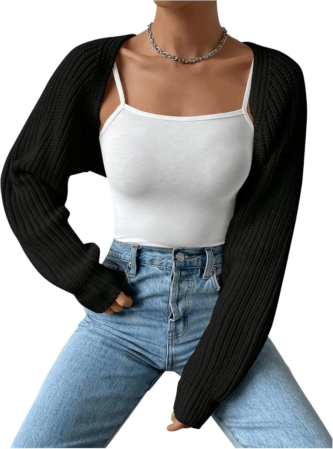 Women's Cropped Cardigan Sweaters Long Sleeve Open Front Bolero Shrugs Casual Knit Tops