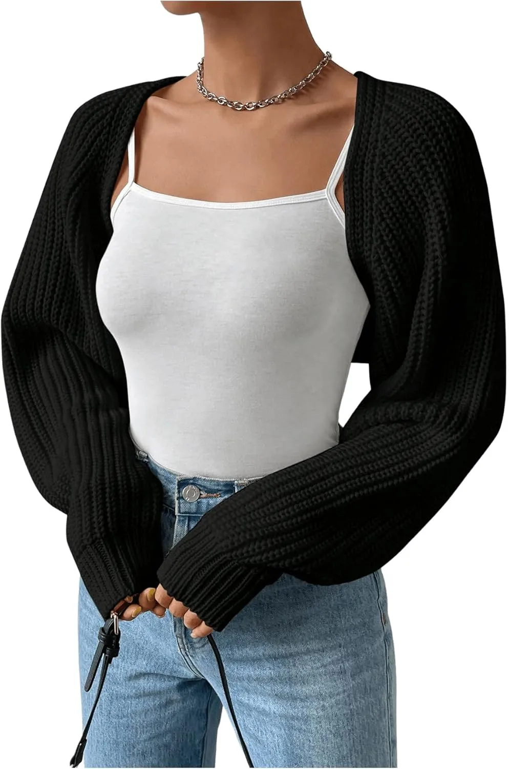 Women's Cropped Cardigan Sweaters Long Sleeve Open Front Bolero Shrugs Casual Knit Tops