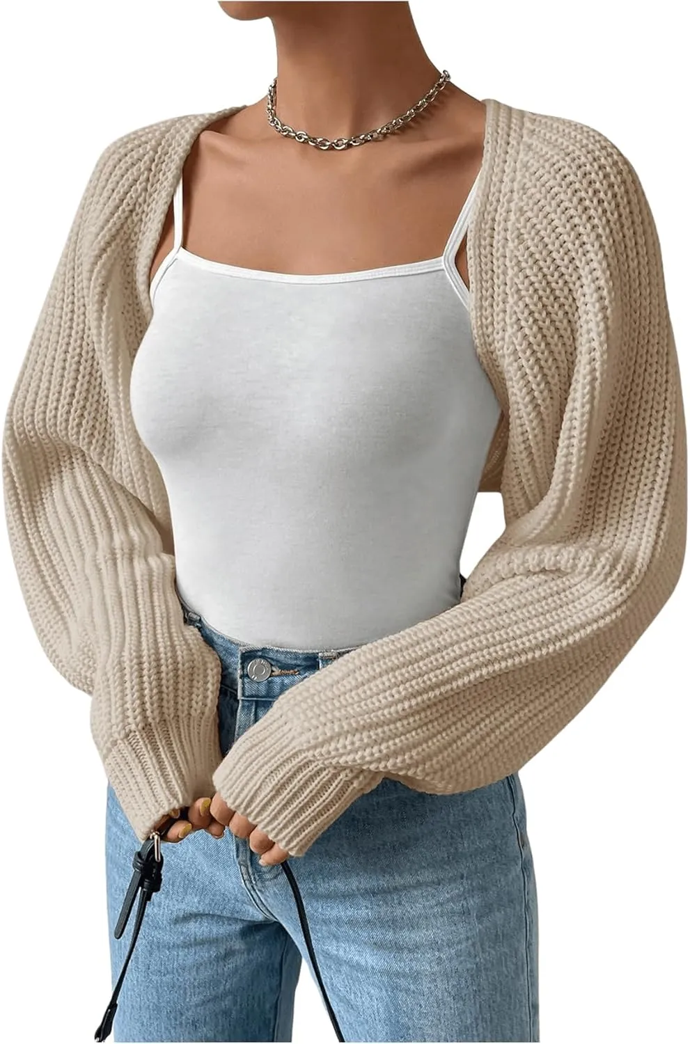 Women's Cropped Cardigan Sweaters Long Sleeve Open Front Bolero Shrugs Casual Knit Tops
