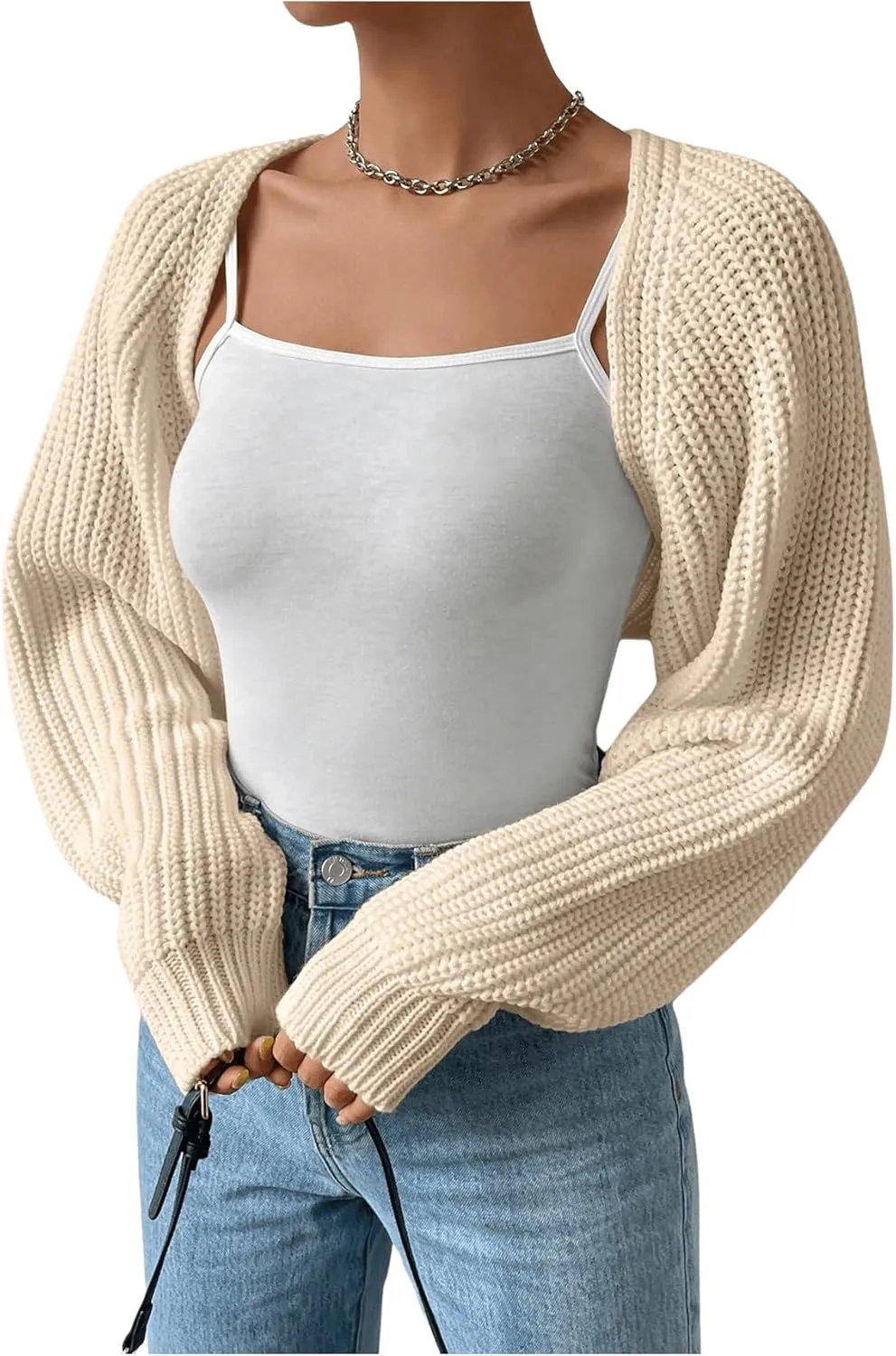 Women's Cropped Cardigan Sweaters Long Sleeve Open Front Bolero Shrugs Casual Knit Tops