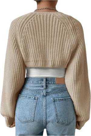 Women's Cropped Cardigan Sweaters Long Sleeve Open Front Bolero Shrugs Casual Knit Tops