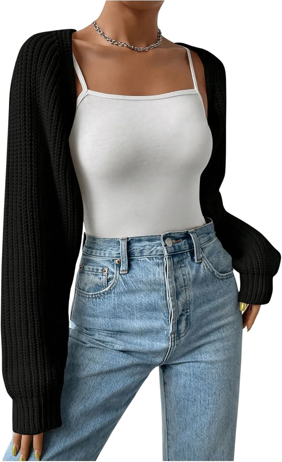 Women's Cropped Cardigan Sweaters Long Sleeve Open Front Bolero Shrugs Casual Knit Tops