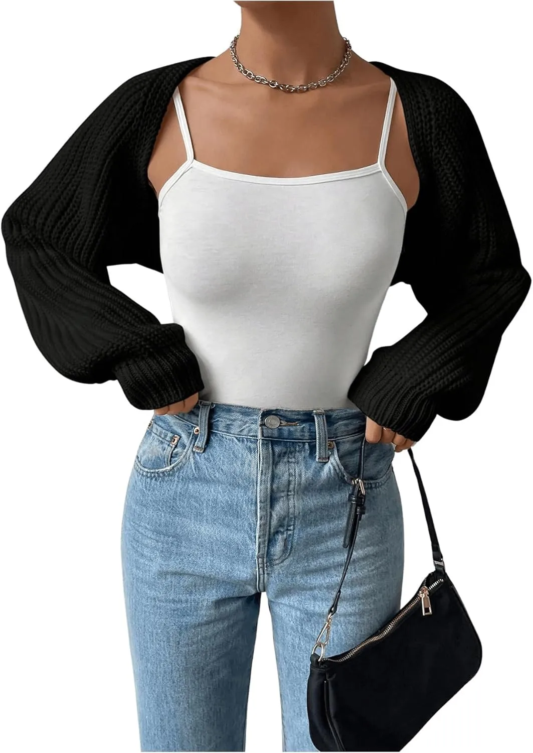 Women's Cropped Cardigan Sweaters Long Sleeve Open Front Bolero Shrugs Casual Knit Tops