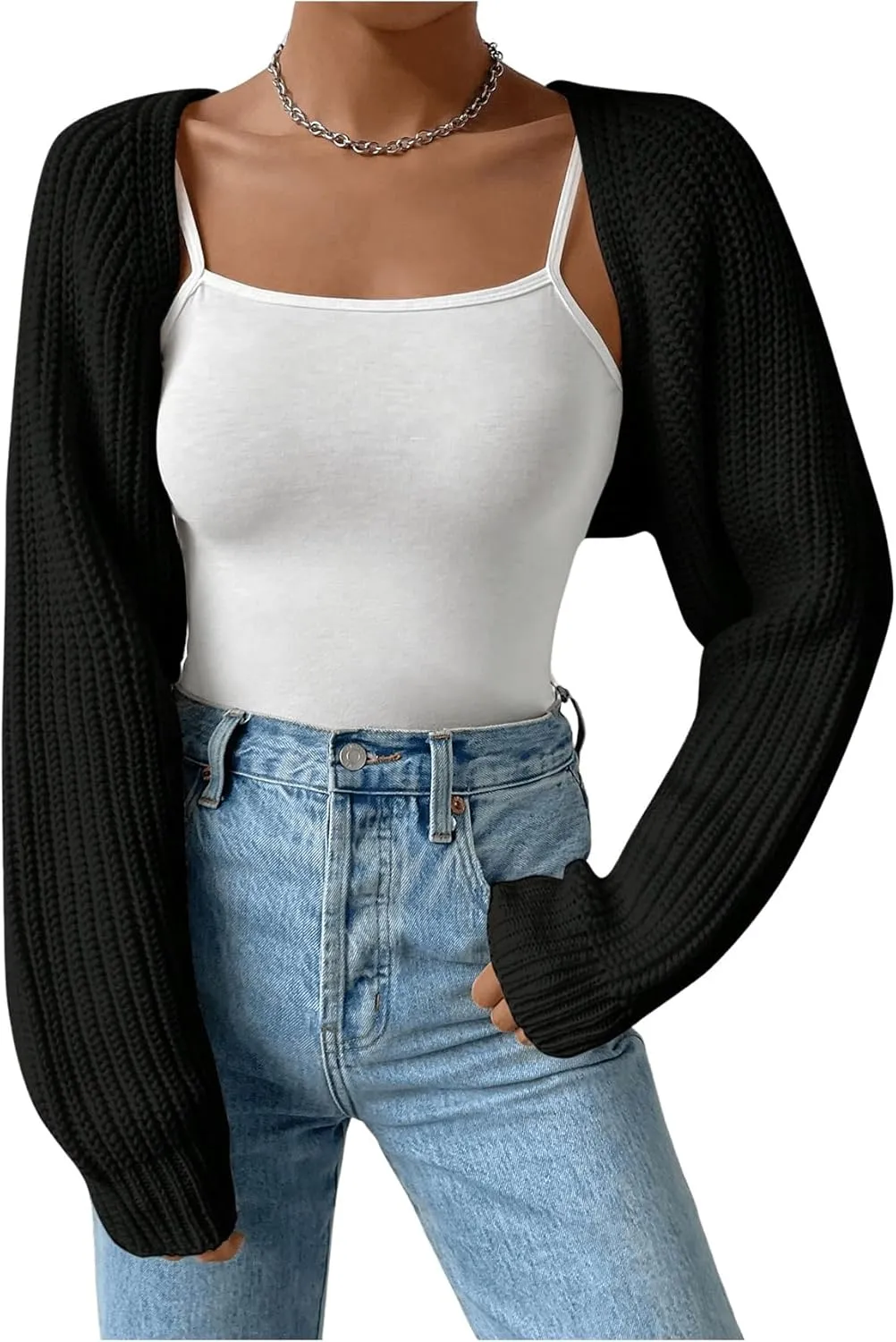Women's Cropped Cardigan Sweaters Long Sleeve Open Front Bolero Shrugs Casual Knit Tops