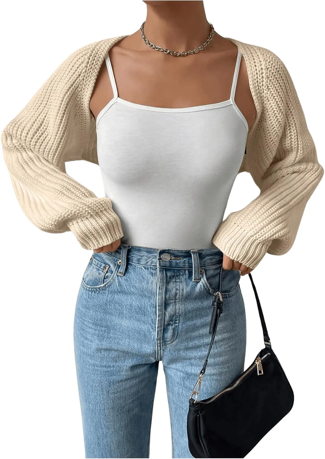 Women's Cropped Cardigan Sweaters Long Sleeve Open Front Bolero Shrugs Casual Knit Tops