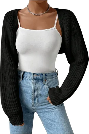 Women's Cropped Cardigan Sweaters Long Sleeve Open Front Bolero Shrugs Casual Knit Tops