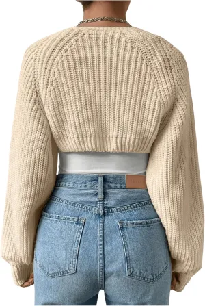 Women's Cropped Cardigan Sweaters Long Sleeve Open Front Bolero Shrugs Casual Knit Tops