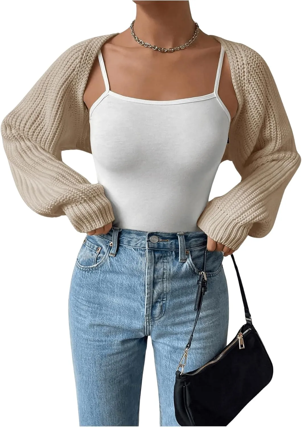 Women's Cropped Cardigan Sweaters Long Sleeve Open Front Bolero Shrugs Casual Knit Tops