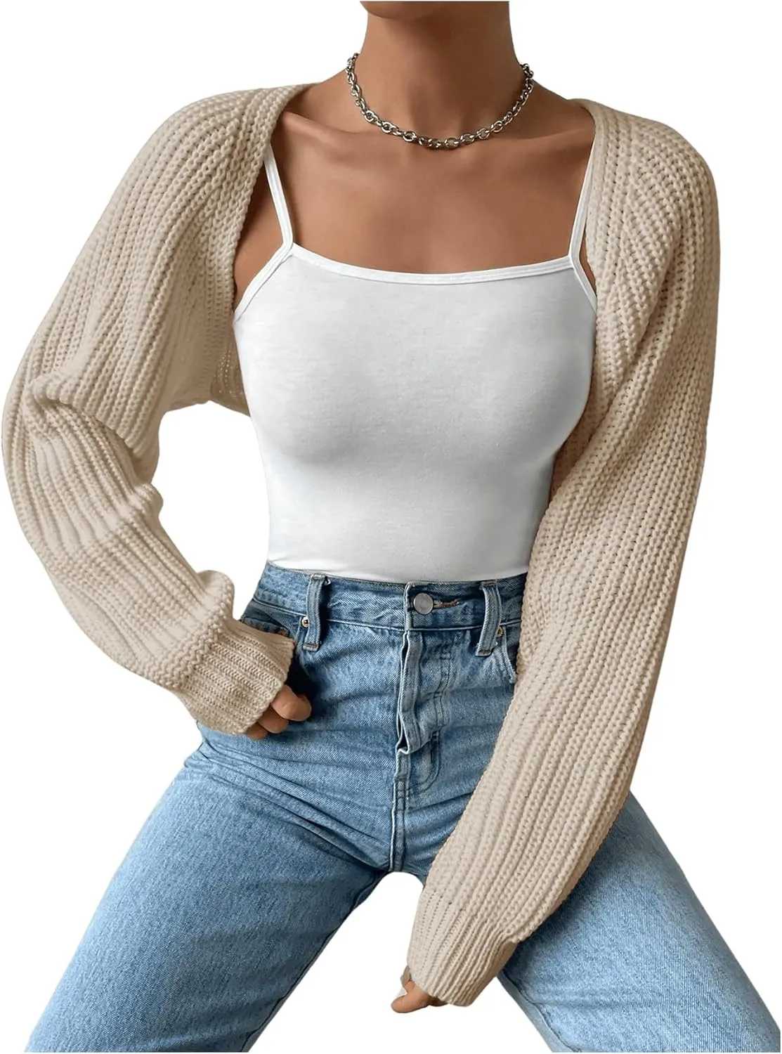 Women's Cropped Cardigan Sweaters Long Sleeve Open Front Bolero Shrugs Casual Knit Tops