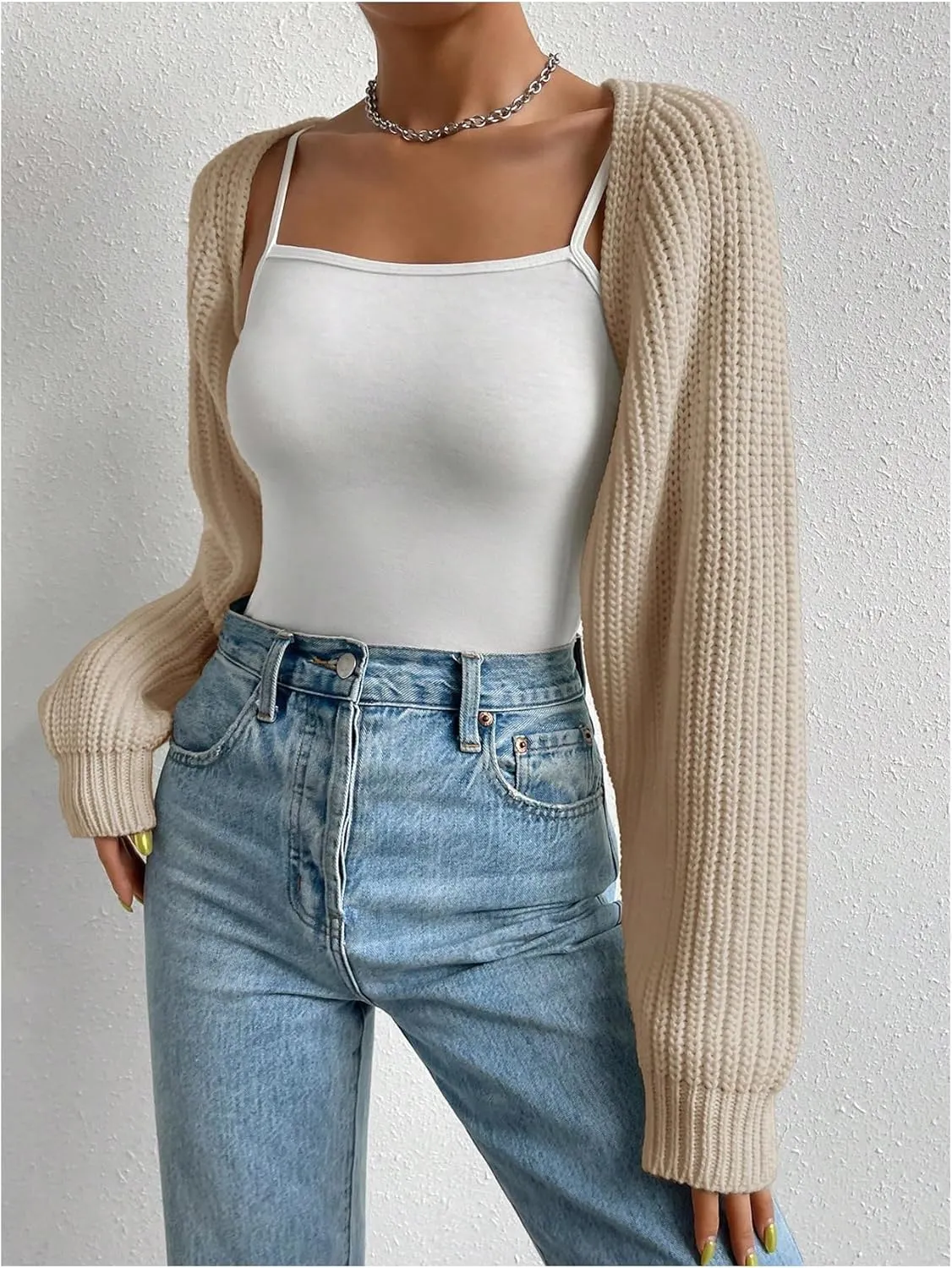 Women's Cropped Cardigan Sweaters Long Sleeve Open Front Bolero Shrugs Casual Knit Tops