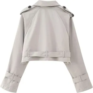 Women's Cropped Trench Coat Utility Short Trench Jacket Long Sleeve Fall Crop Top Coat Double Breasted Outerwear