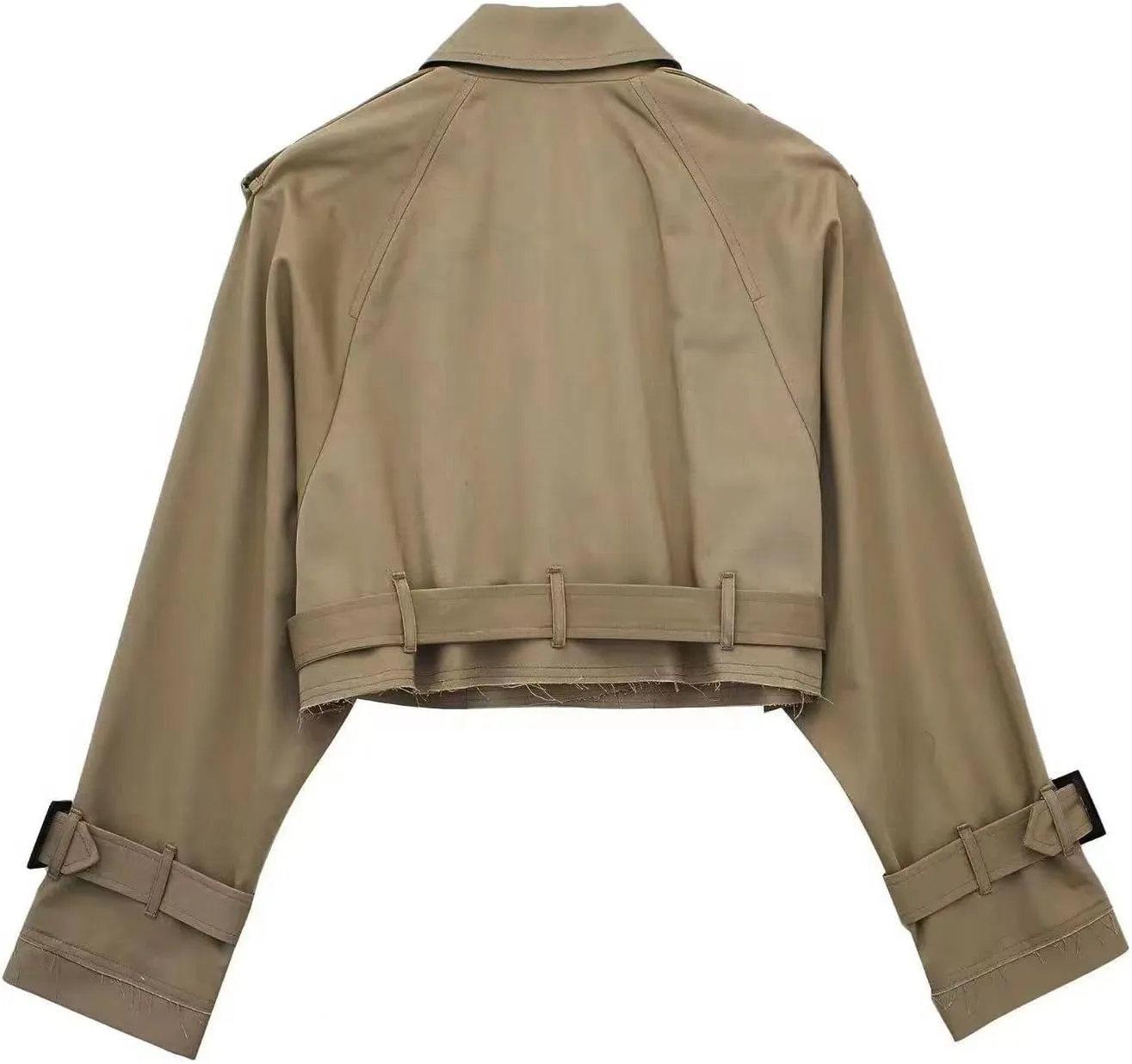 Women's Cropped Trench Coat Utility Short Trench Jacket Long Sleeve Fall Crop Top Coat Double Breasted Outerwear