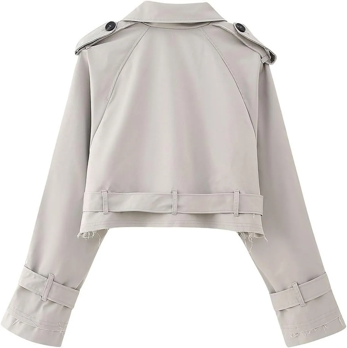 Women's Cropped Trench Coat Utility Short Trench Jacket Long Sleeve Fall Crop Top Coat Double Breasted Outerwear