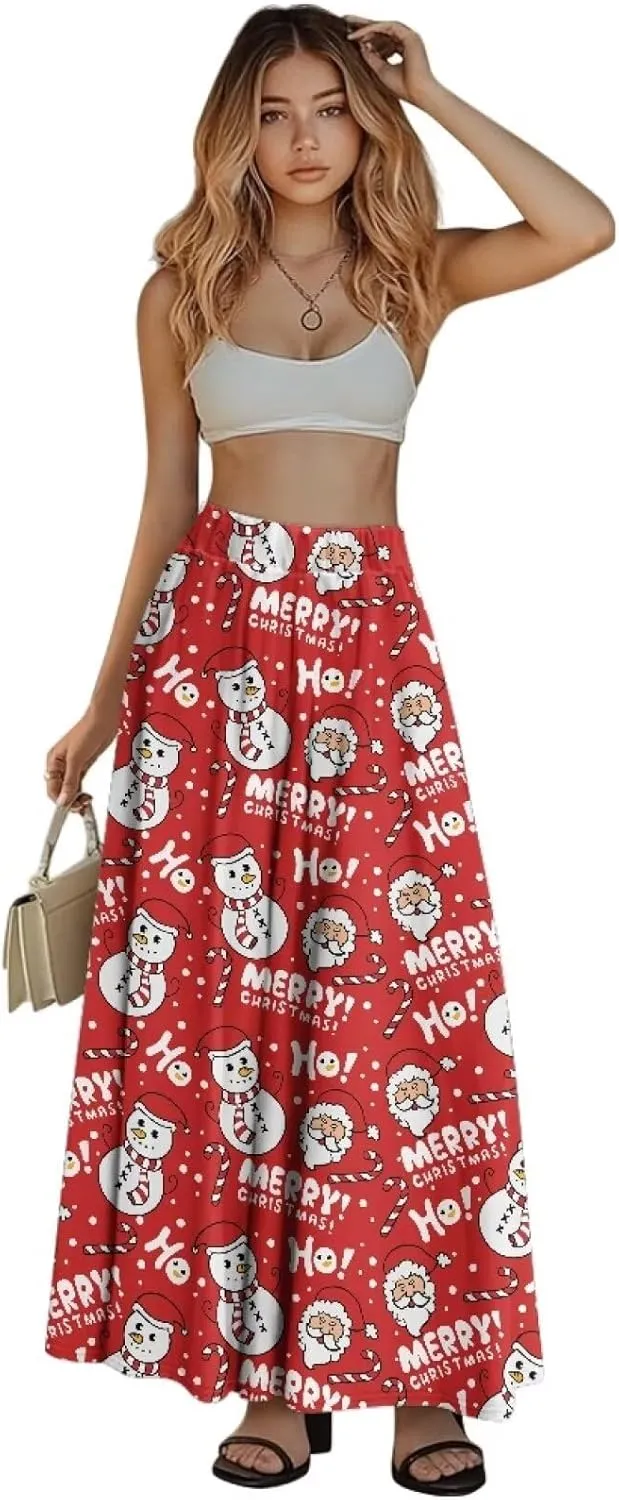 Womens Elastic High Waist Pleated A-Line Flared Maxi Skirts Soft Flowy Long Skirts with Pockets Casual Skirt S-2XL