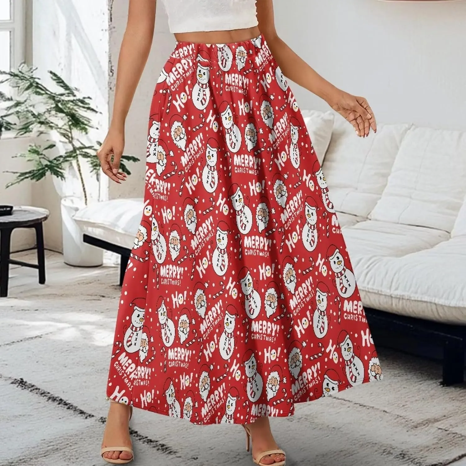 Womens Elastic High Waist Pleated A-Line Flared Maxi Skirts Soft Flowy Long Skirts with Pockets Casual Skirt S-2XL