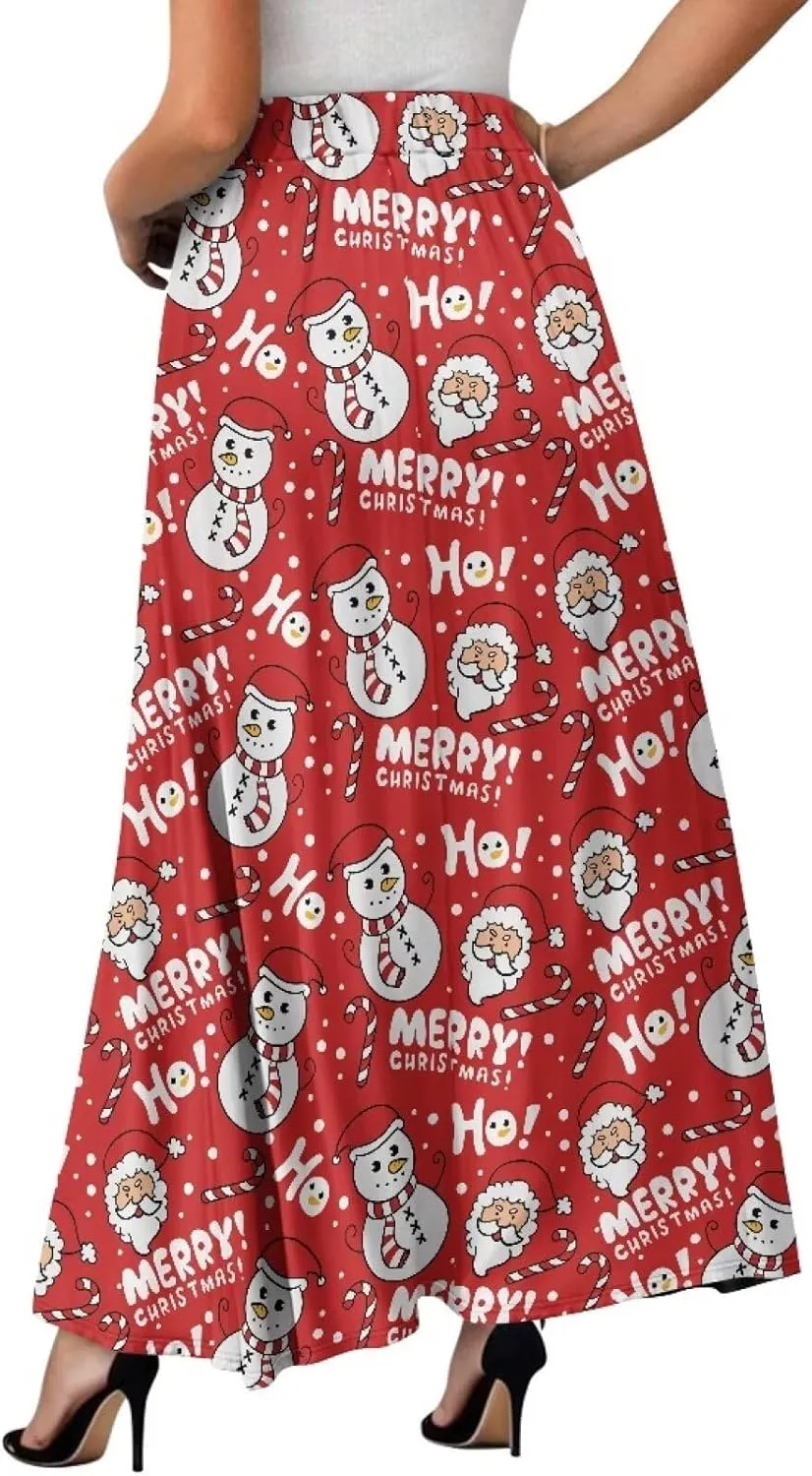 Womens Elastic High Waist Pleated A-Line Flared Maxi Skirts Soft Flowy Long Skirts with Pockets Casual Skirt S-2XL