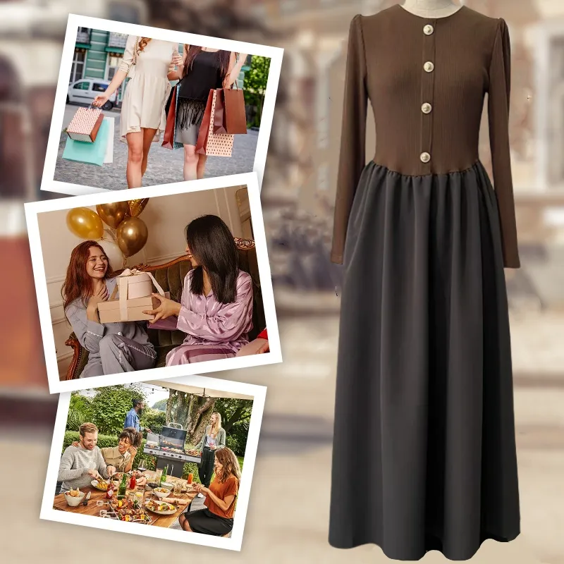 Women’s Elegant Color Block Long Dress