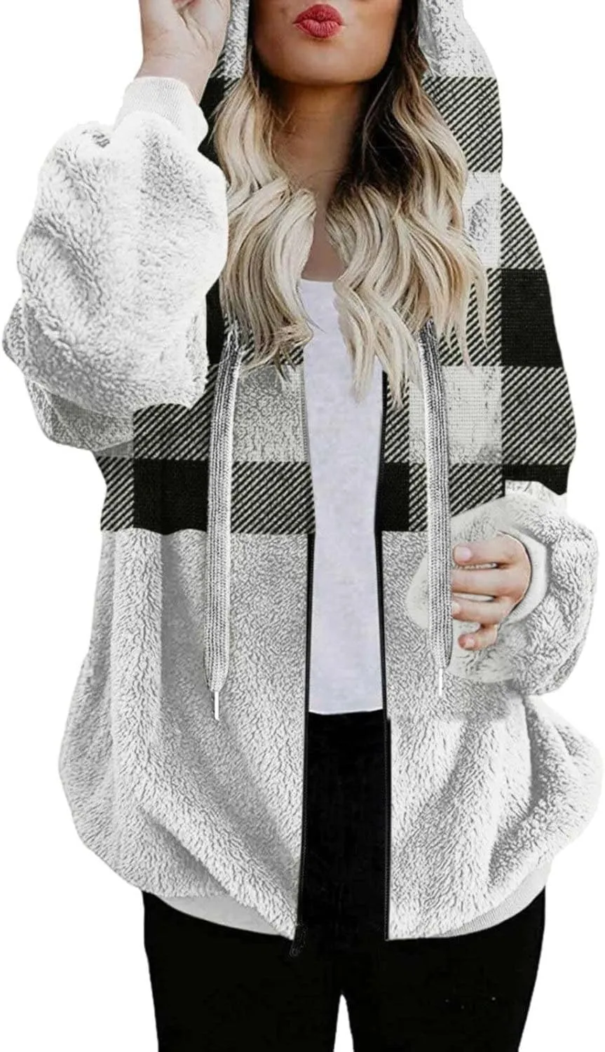 Womens Flannel Shacket Jacket Hooded Jackets Up Button Cardigan Trendy Plaid Fuzzy Outerwear Womens Long Flannel