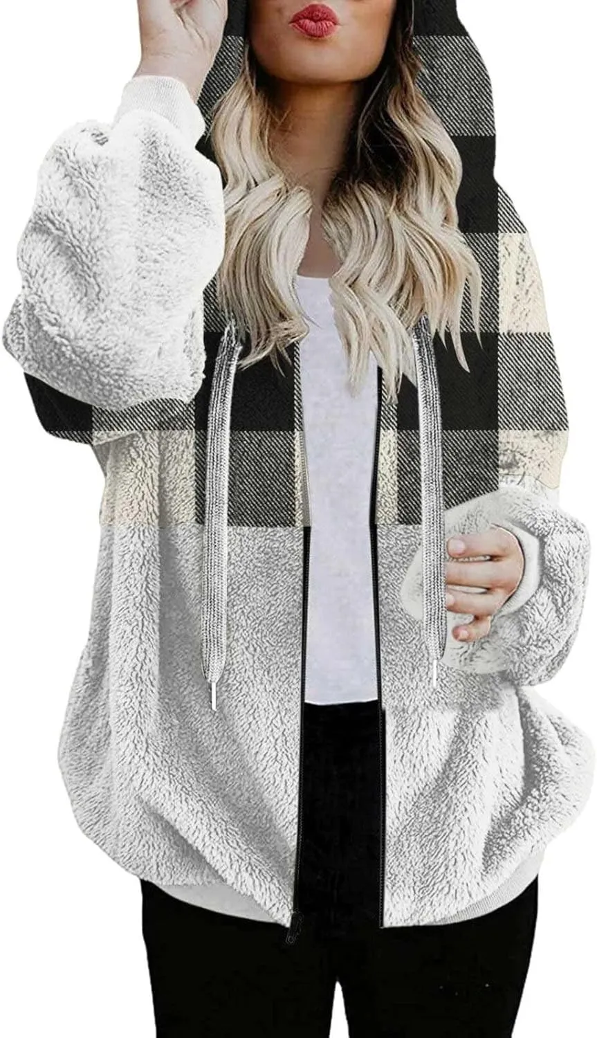 Womens Flannel Shacket Jacket Hooded Jackets Up Button Cardigan Trendy Plaid Fuzzy Outerwear Womens Long Flannel