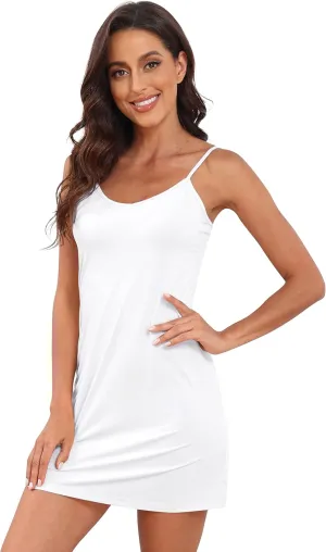 Women's Full Slip Dress Adjustable Straps Silky Under Dress Lingerie Nightgown
