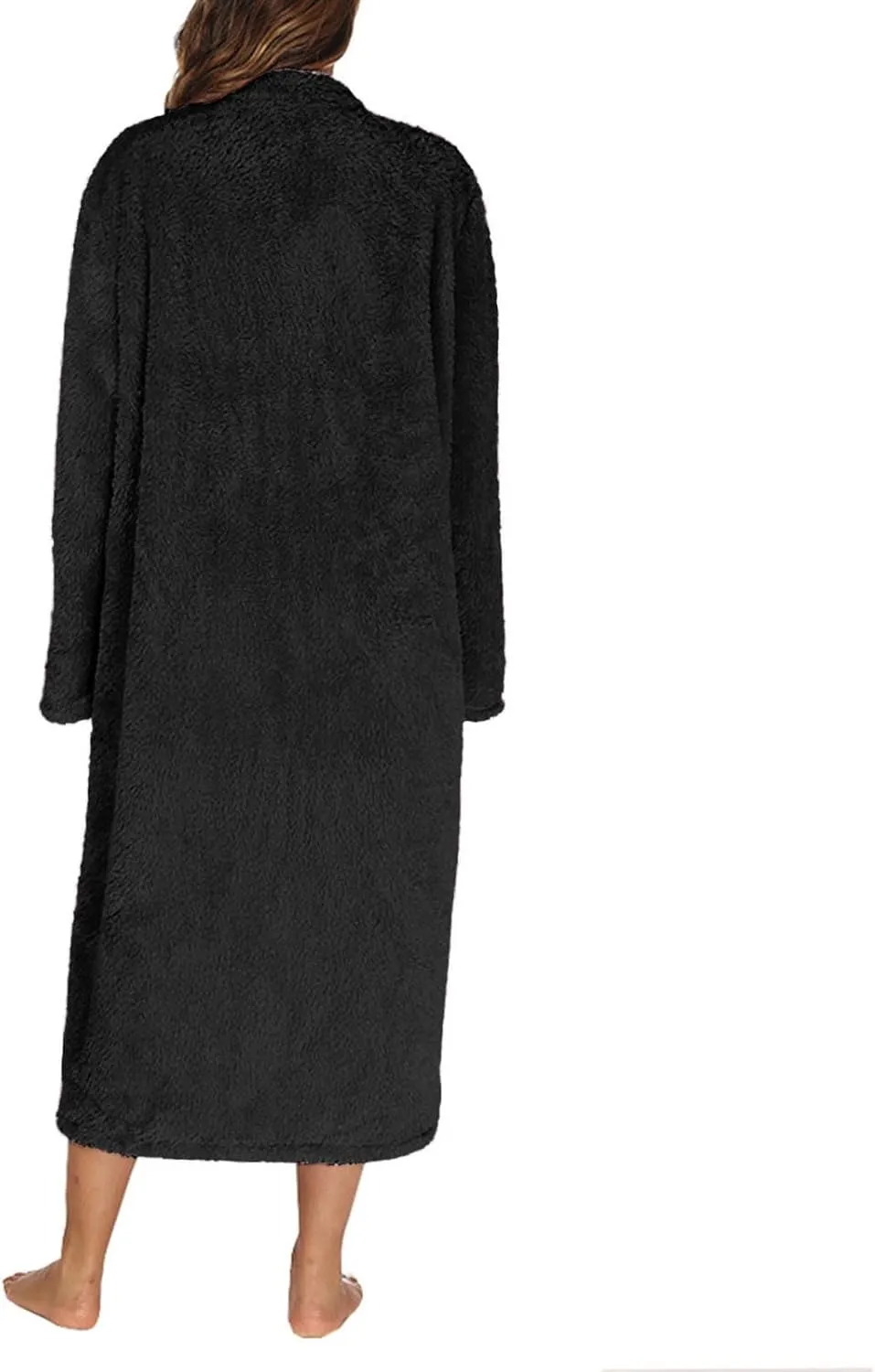 Womens Fuzzy Robe Mid Length Bathrobe Zip Up Soft Bath Robes Plush Loungewear with Pockets Winter Shower Spa Robes