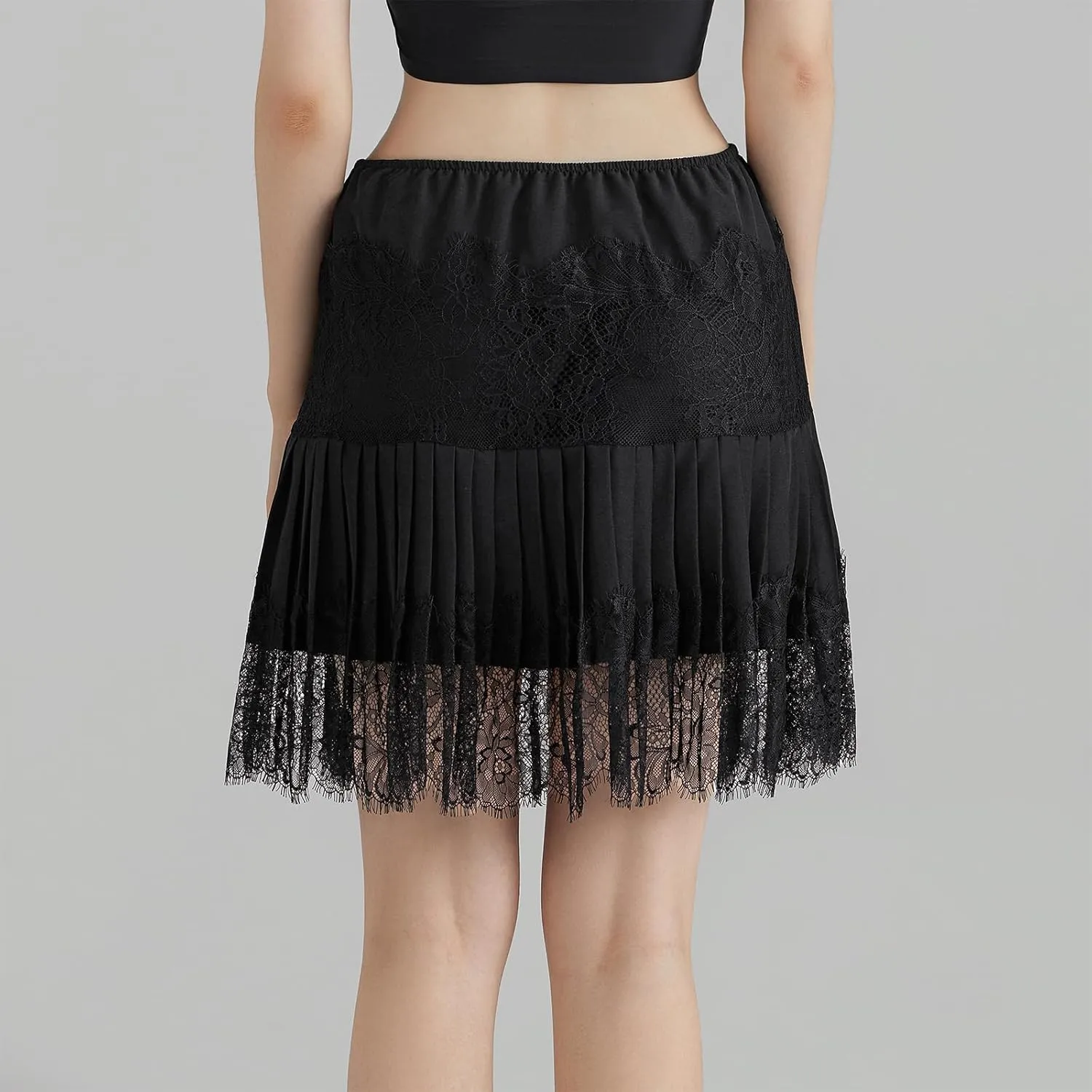 Women's Half Slip Skirt Lace Floral Embroidered Pleated Trim Y2k Mini Skirt Slip Trendy Streetwear Outfit