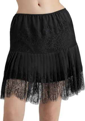 Women's Half Slip Skirt Lace Floral Embroidered Pleated Trim Y2k Mini Skirt Slip Trendy Streetwear Outfit