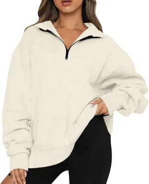 Womens Half Zip Sweatshirt Oversized Long Sleeve Collar Drop Shoulder 1/4 Zipper Pullover Jacket Teen Girls Fall Y2K Clothes