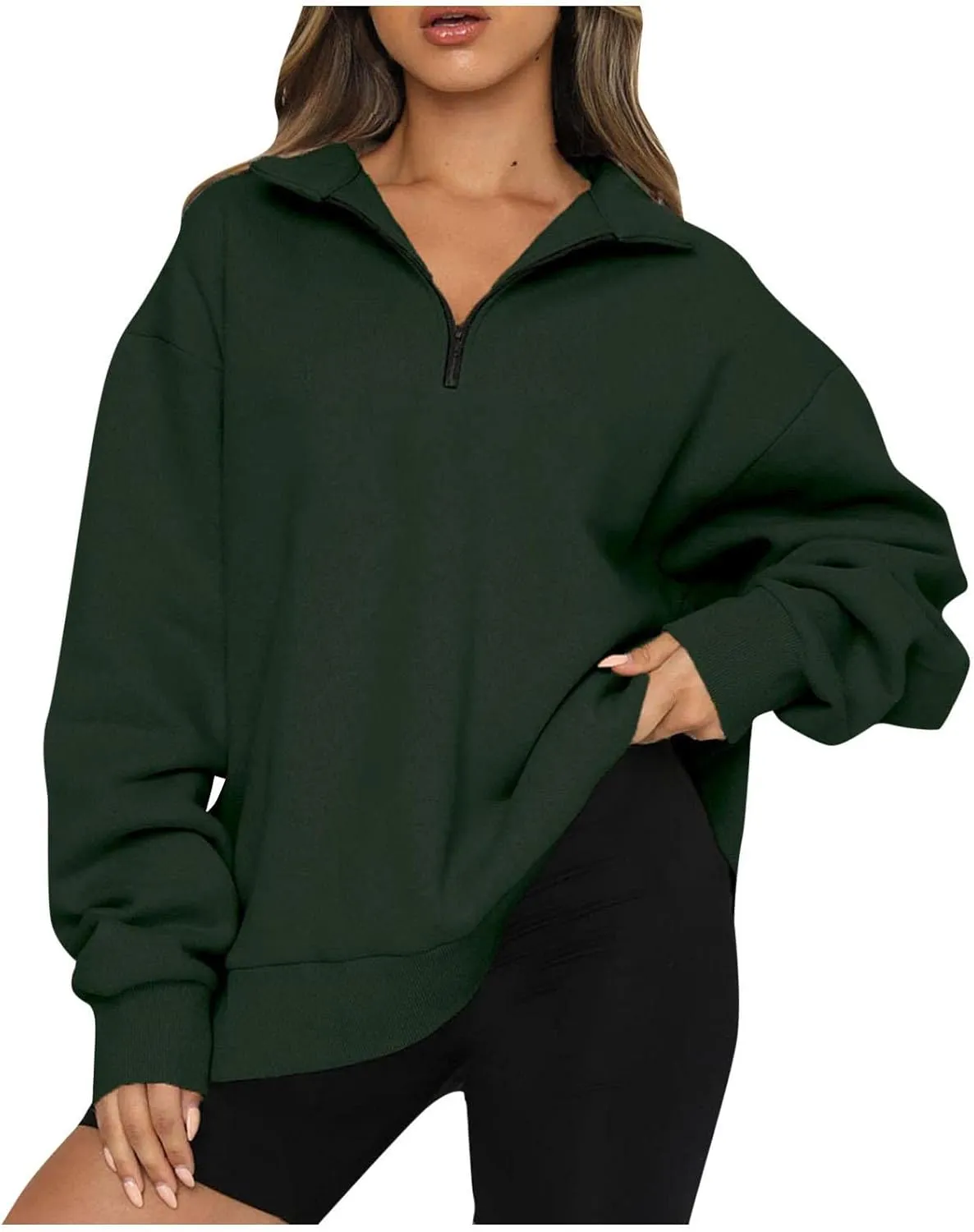 Womens Half Zip Sweatshirt Oversized Long Sleeve Collar Drop Shoulder 1/4 Zipper Pullover Jacket Teen Girls Fall Y2K Clothes