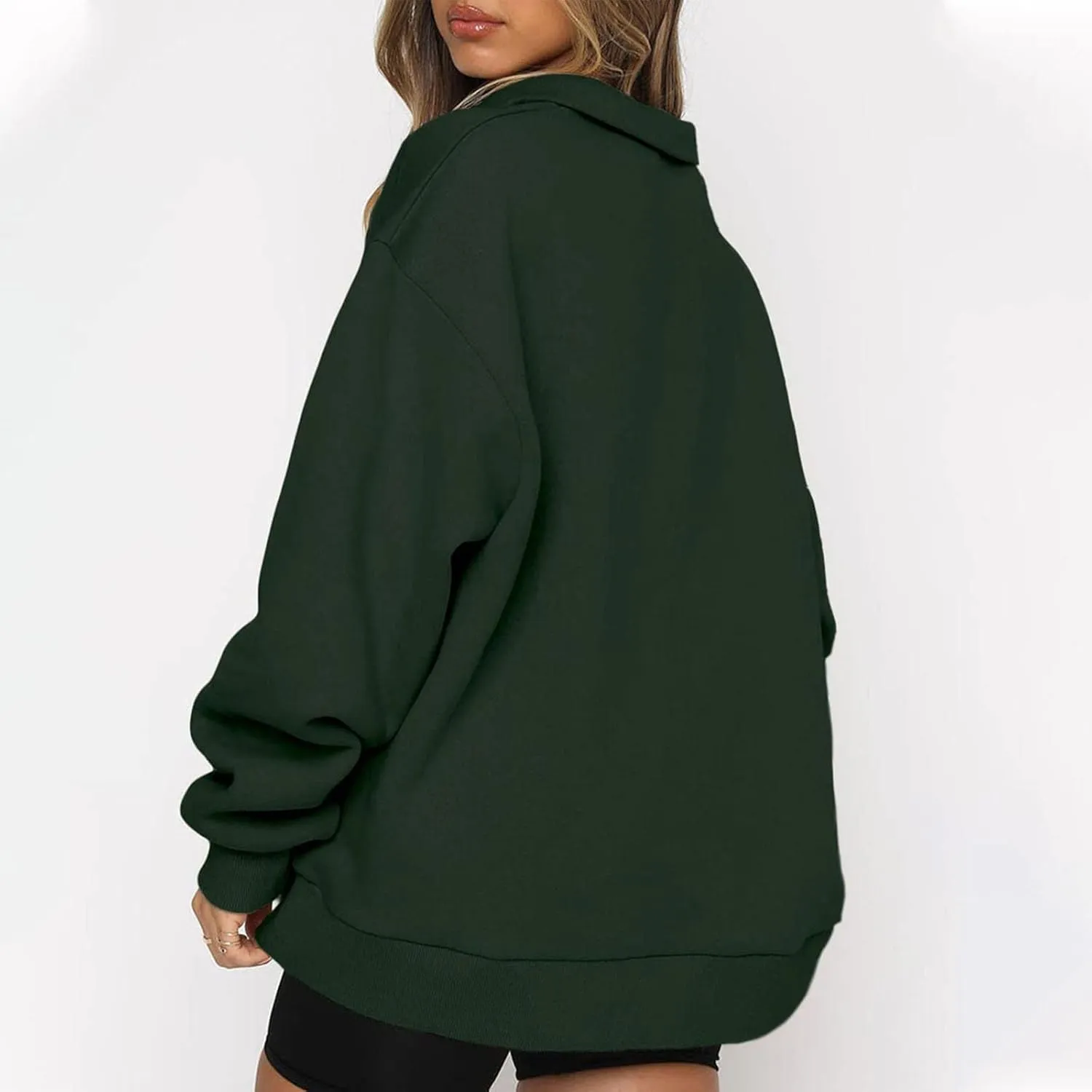 Womens Half Zip Sweatshirt Oversized Long Sleeve Collar Drop Shoulder 1/4 Zipper Pullover Jacket Teen Girls Fall Y2K Clothes