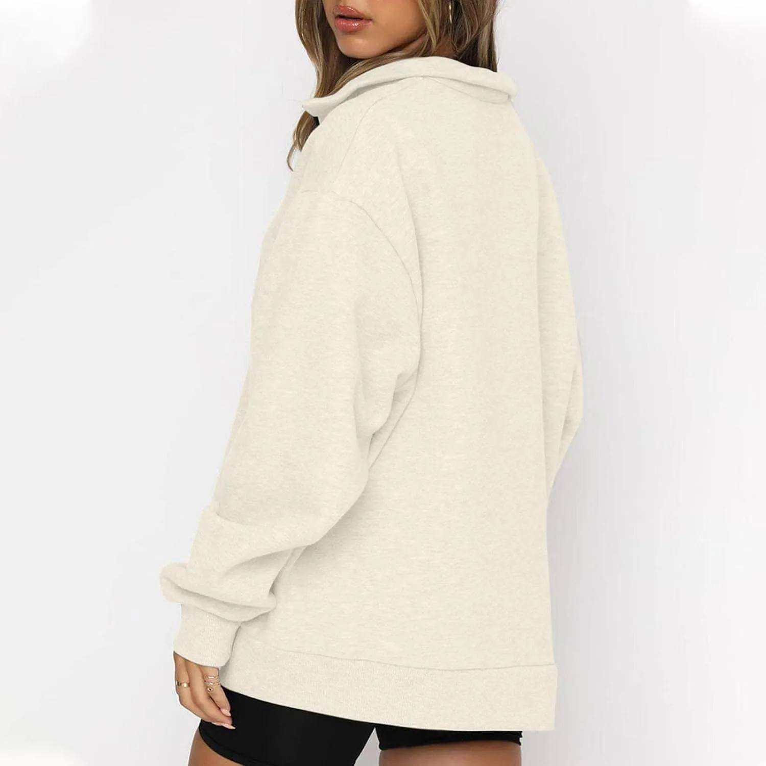 Womens Half Zip Sweatshirt Oversized Long Sleeve Collar Drop Shoulder 1/4 Zipper Pullover Jacket Teen Girls Fall Y2K Clothes