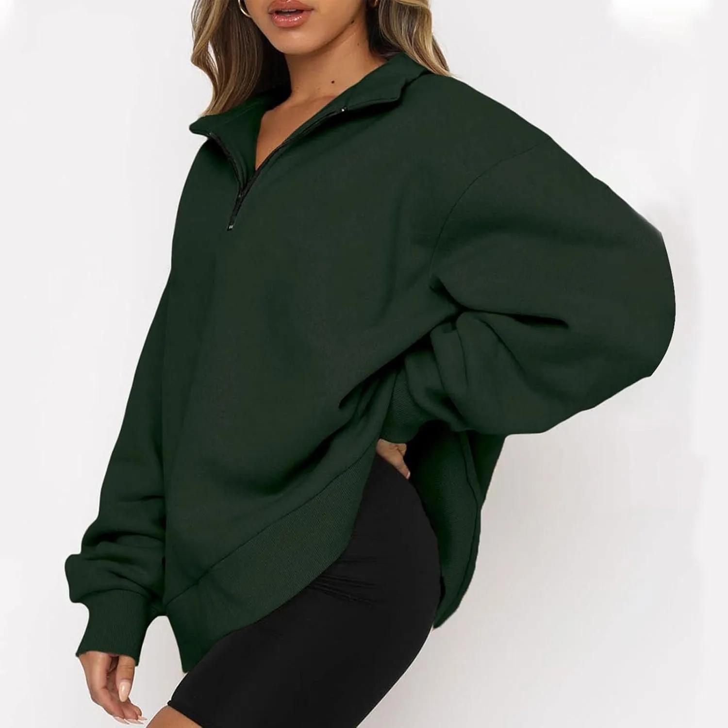 Womens Half Zip Sweatshirt Oversized Long Sleeve Collar Drop Shoulder 1/4 Zipper Pullover Jacket Teen Girls Fall Y2K Clothes