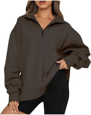 Womens Half Zip Sweatshirt Oversized Long Sleeve Collar Drop Shoulder 1/4 Zipper Pullover Jacket Teen Girls Fall Y2K Clothes