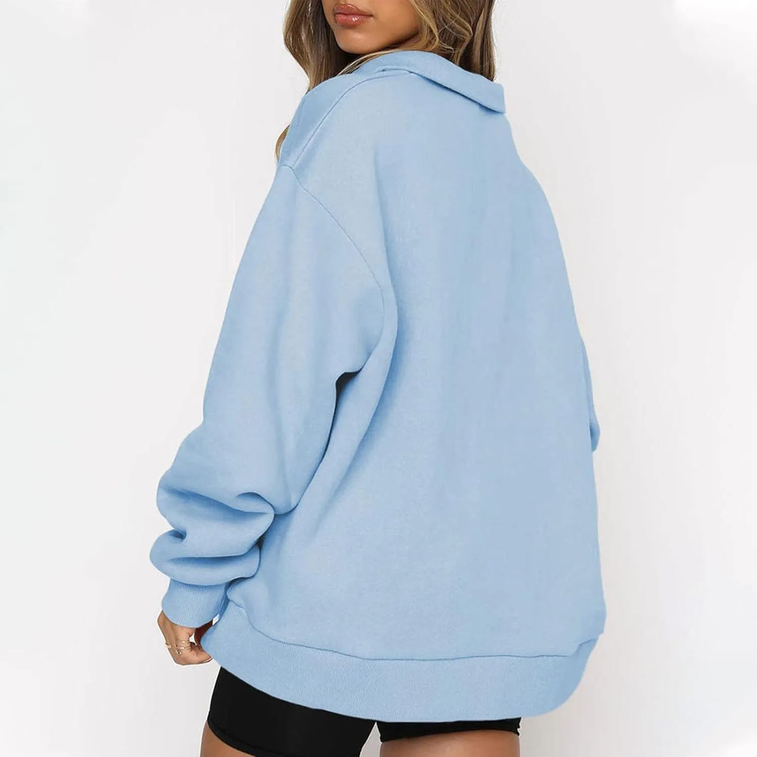 Womens Half Zip Sweatshirt Oversized Long Sleeve Collar Drop Shoulder 1/4 Zipper Pullover Jacket Teen Girls Fall Y2K Clothes