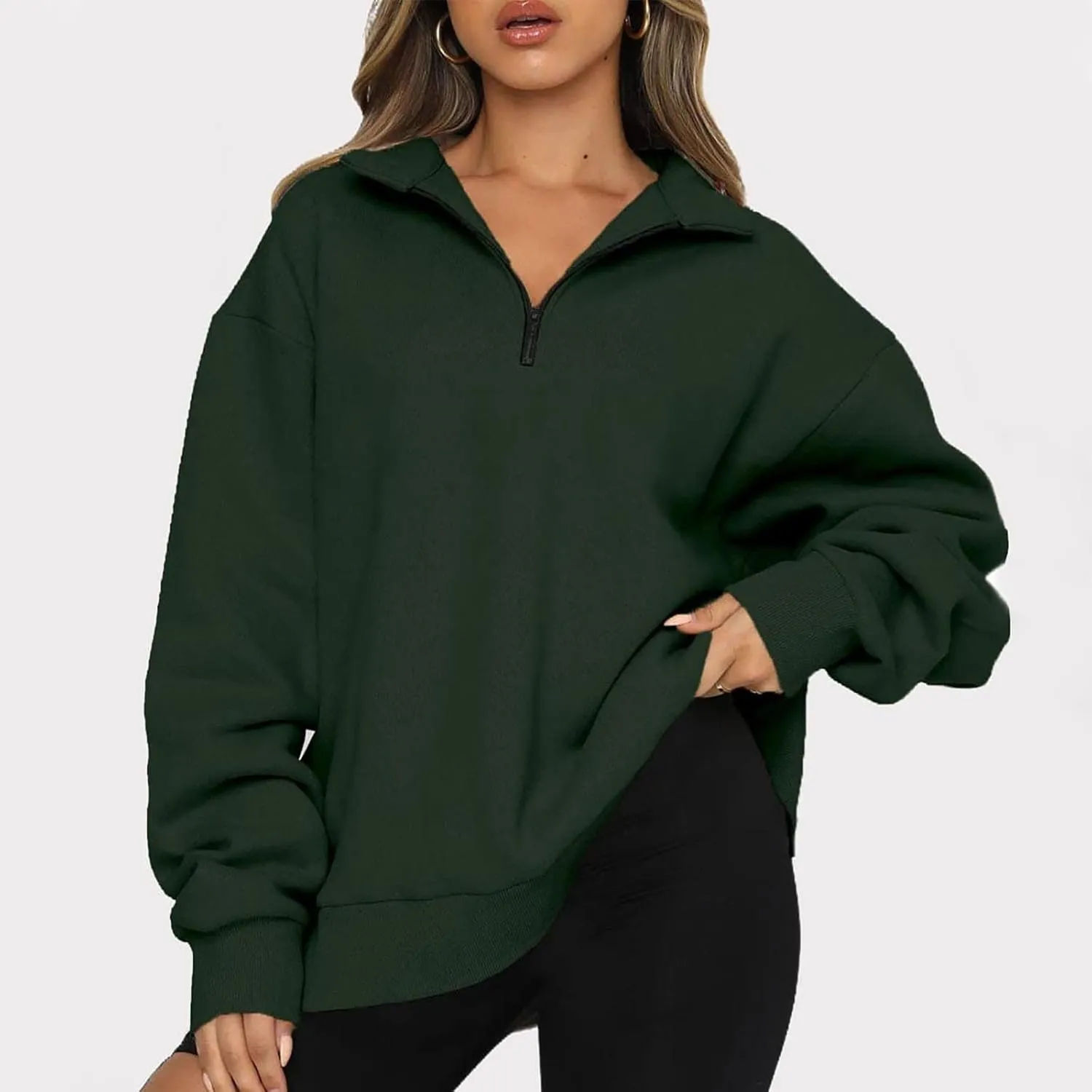 Womens Half Zip Sweatshirt Oversized Long Sleeve Collar Drop Shoulder 1/4 Zipper Pullover Jacket Teen Girls Fall Y2K Clothes