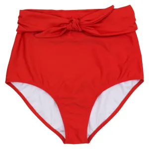 Women's High Waist Bikini Bottoms Tie Front | "Fiesta Red"