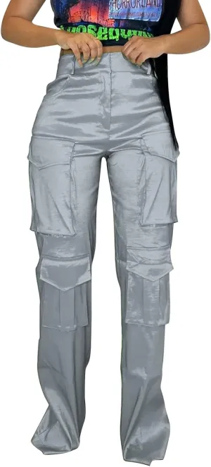 Women's High Waist Casual Cargo Pants Straight Leg Relaxed Fit Sweatpants for Sports Fashion Solid Baggy Jogger Pant