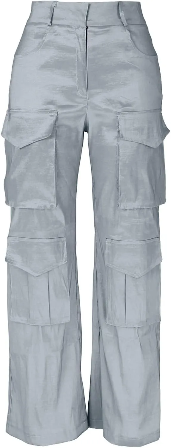 Women's High Waist Casual Cargo Pants Straight Leg Relaxed Fit Sweatpants for Sports Fashion Solid Baggy Jogger Pant