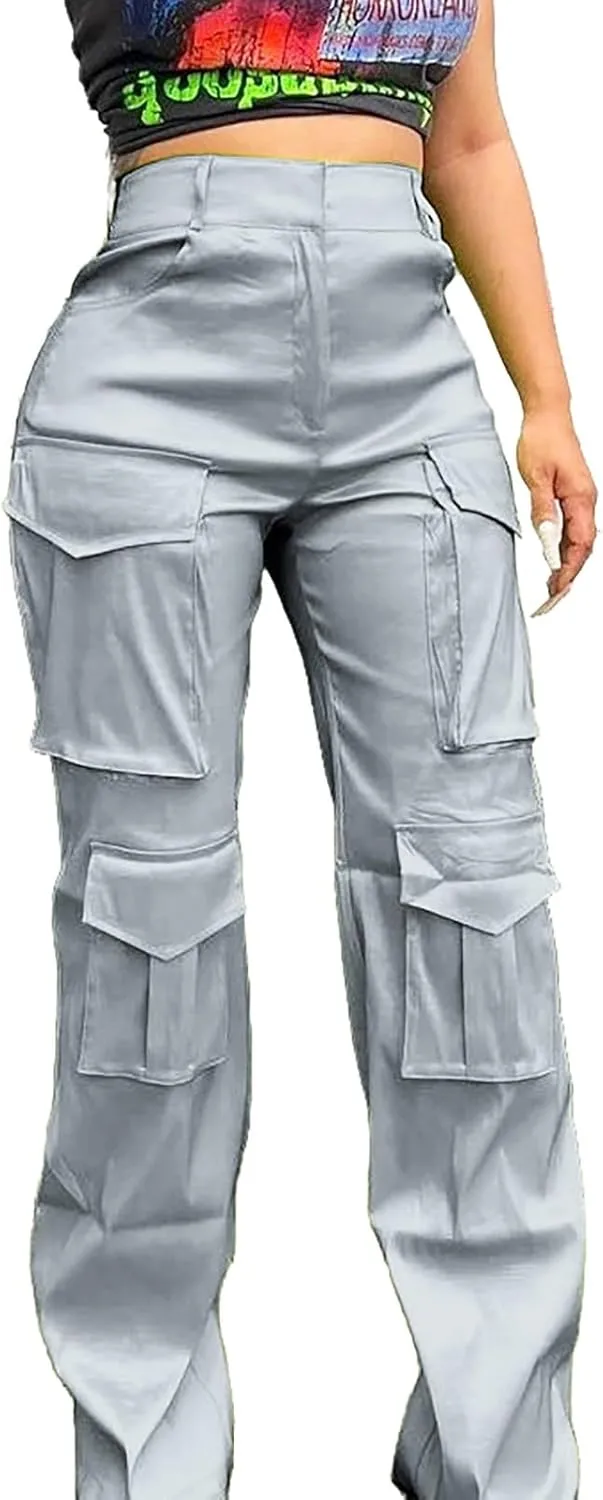 Women's High Waist Casual Cargo Pants Straight Leg Relaxed Fit Sweatpants for Sports Fashion Solid Baggy Jogger Pant