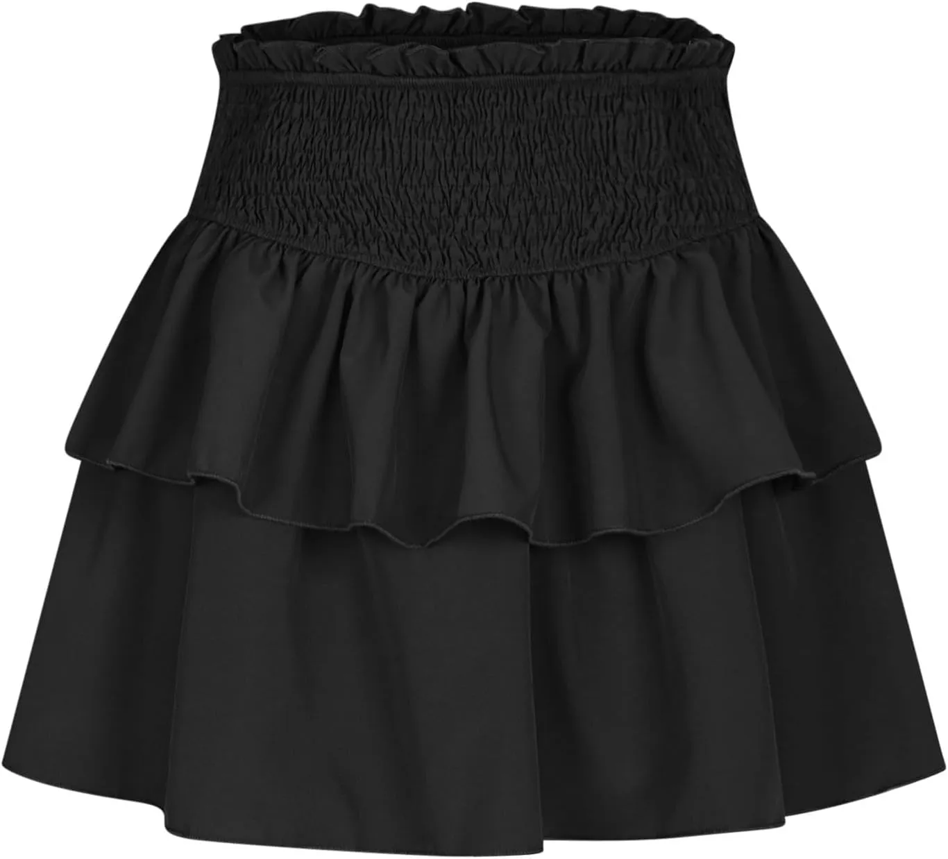Women's High Waist Mini Skirt Layered Ruffle Hem Flared Flowy Casual Solid Color Tiered A Line Swing Short Skirts