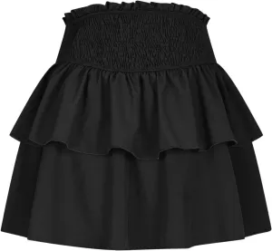 Women's High Waist Mini Skirt Layered Ruffle Hem Flared Flowy Casual Solid Color Tiered A Line Swing Short Skirts