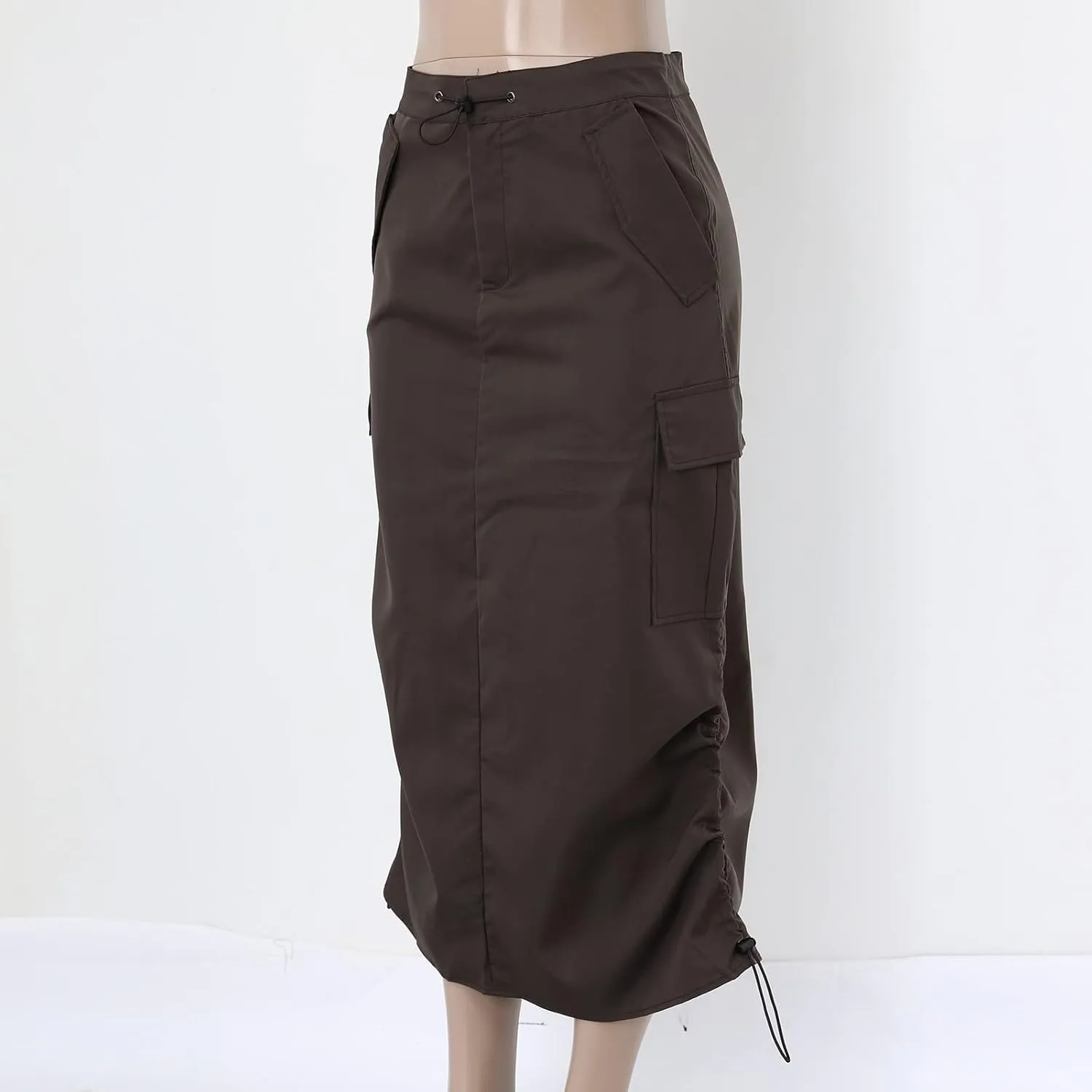 Womens High Waist Skirt Women's Loose Casual Quick Drying Pleated Drawcord Work Suit Split Skirt Midi Skirt