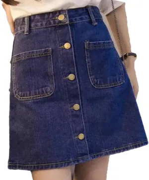 Women's High Waisted Button Front Denim Skort Korean Style Midi A Line Denim Skirt