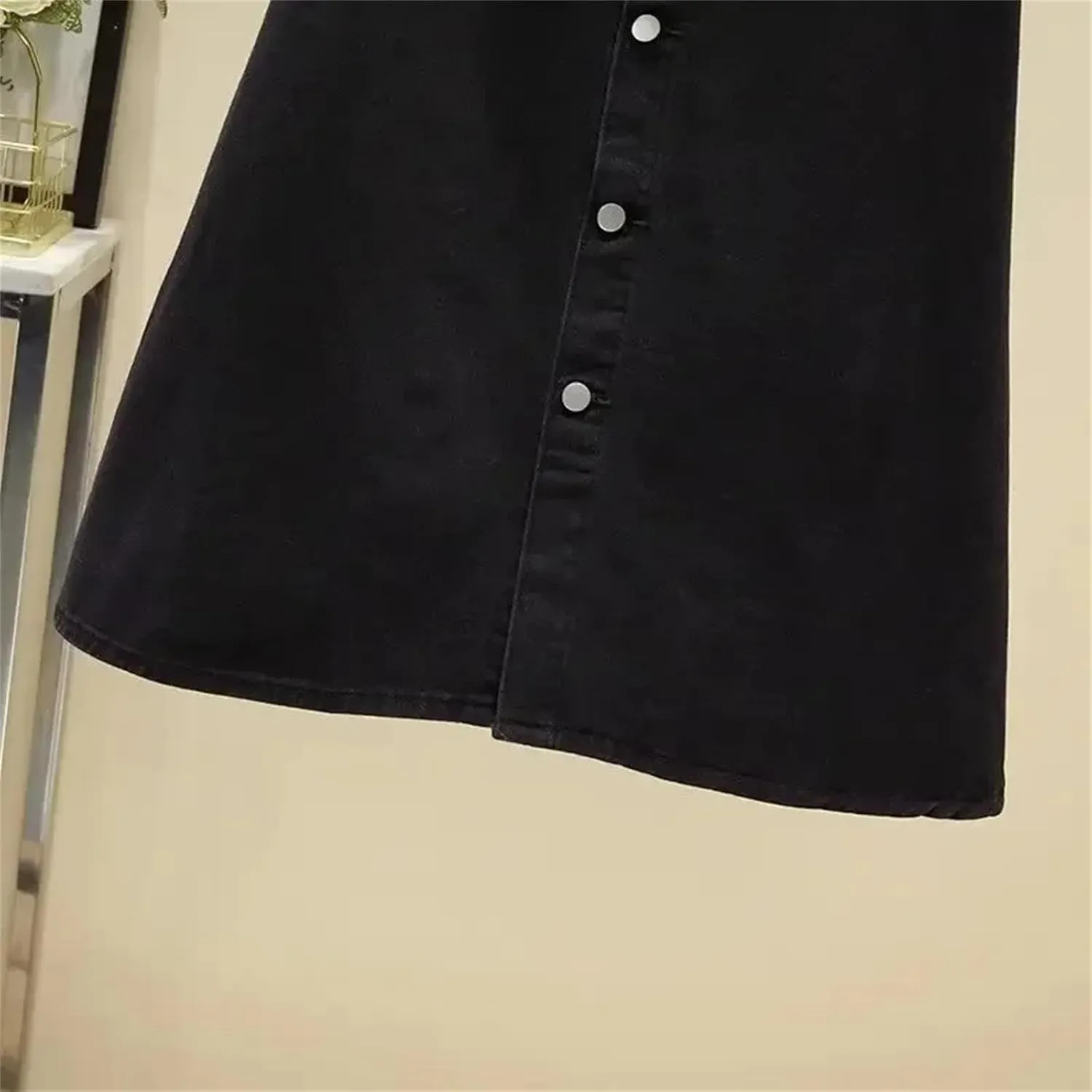 Women's High-Waisted Button-Up Denim Skirt  Versatile Medium-Length Button-Down Jean Dress Maxi Skirt