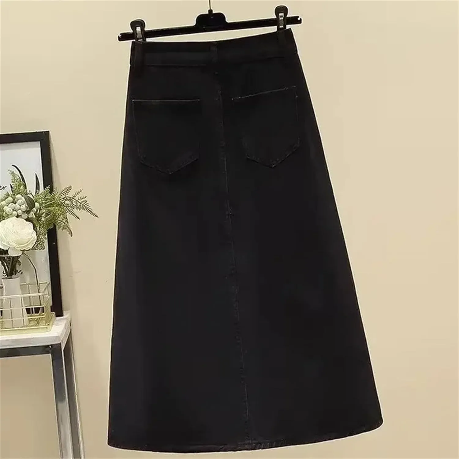 Women's High-Waisted Button-Up Denim Skirt  Versatile Medium-Length Button-Down Jean Dress Maxi Skirt